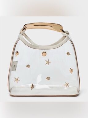 Mini slouch clear seashell embellished handbag with gold handle- A New Day